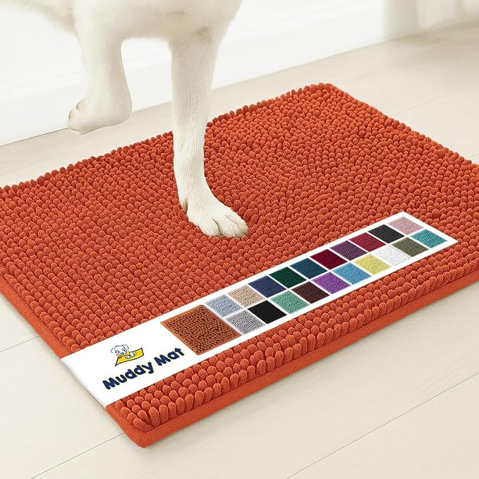 Muddy Mat® | Super Water Absorbent Door Mat Indoor, Microfiber Quick Dry Chenille Entryway Rug, Slip Resistant Front Door Mat, Indoor Mats for Entryway, Machine Washable Pet Rug, Orange XXL 60"X48"
