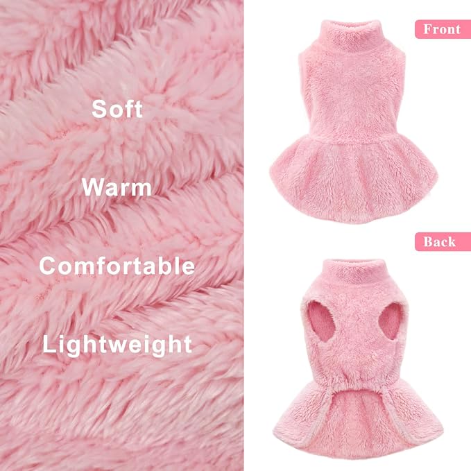 Idepet Winter Dog Dress 2 Pack, Puppy Pet Skirt Small Dogs Girl Clothes | Warm Coral Fleece, Machine Washable, for Indoor Daily Wear, Outdoor Walking, Halloween Christmas Holiday Gift, Easy On & Off