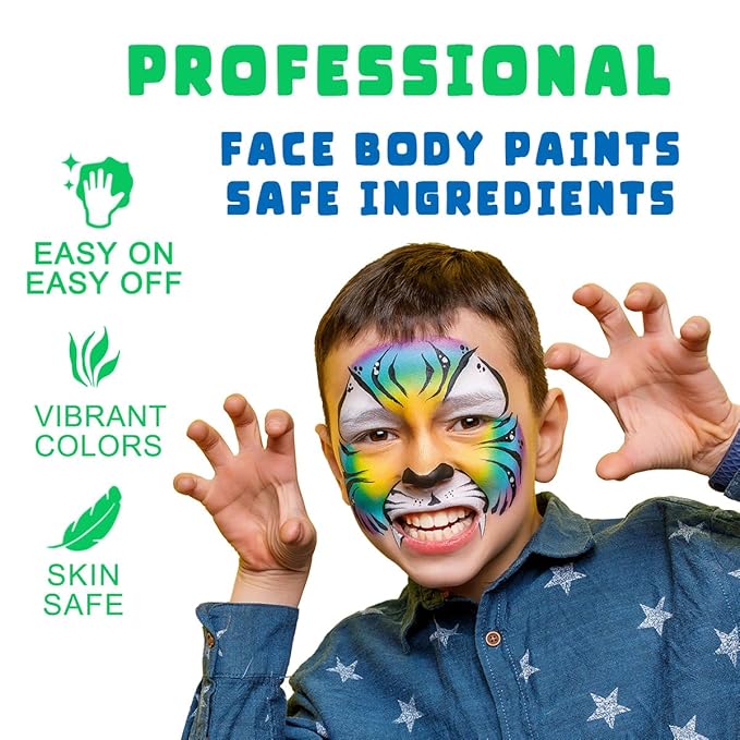 Bowitzki Face Paint 12x10 gm Professional Body Painting Kit For Kids Adults Stencil One Stroke Split Cake Non Toxic Rainbow Flora Unicorn Flame Makeup Halloween Christmas Easter -Green set