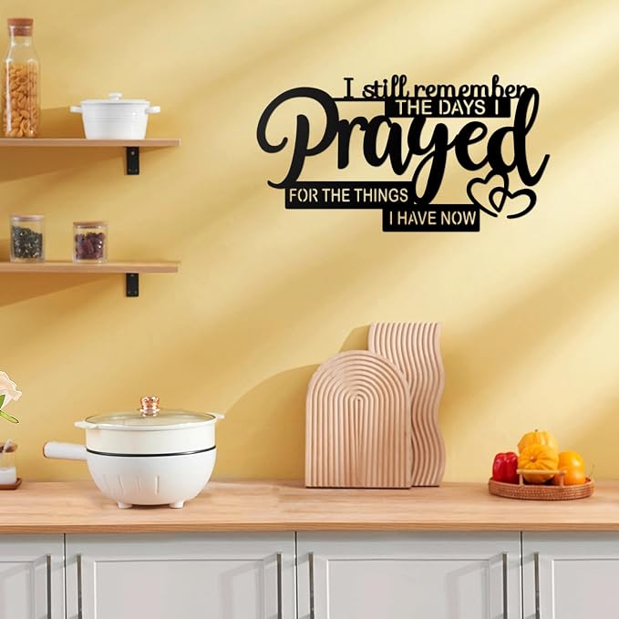 Resama Inspirational Bible Verse Wall Decor - “I Still Remember the Days I Prayed for What I Have Now” - Rustic Farmhouse Style Metal Plaque for Christian Living Room and Church Wall Art(15.7x8.4)