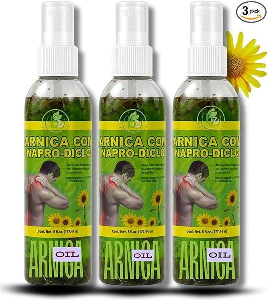 Arnica Sore Muscle Massage Oil – 6 fl oz (3-Pack Bundle) – Natural Concentrated Body Oil for Muscles, Joints & Massage Therapy – Fast-Absorbing – Herbal Aroma – Soothing Relief – Daily Use Solution