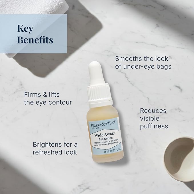 Pause & Effect Eye Serum for Menopausal Puffiness and Dark Circles, Lightweight Peptide and Ceramide Eye Treatment with Genistein and Centella for Hydration and Smoothing
