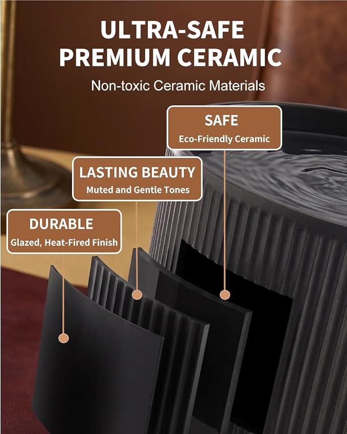 Wonder Creature Ceramic Cat Water Fountain 2.2L/74oz (Black) | Quiet Pet Fountain with BPA-Free Ceramic Material, Triple Filtration System, Easy Cleaning Design for Cats and Dogs