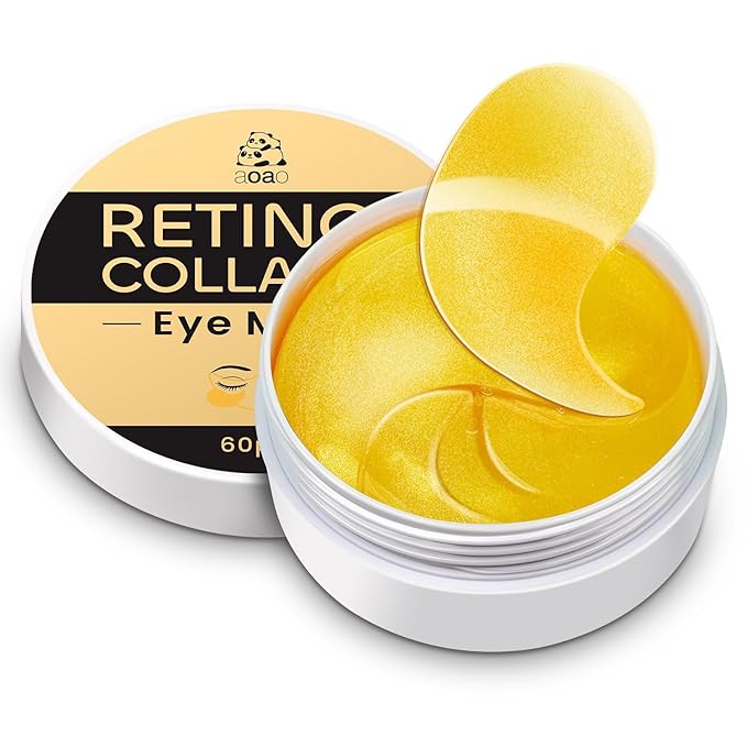 Eye Patches for Dark Circles and Puffiness with Retinol, Collagen, Vitamin C, Hyaluronic Acid - 60pcs Anti Aging Under Eye Masks for Undereye Brightening, Hydrating, Anti-Wrinkle & Cooling (Golden)