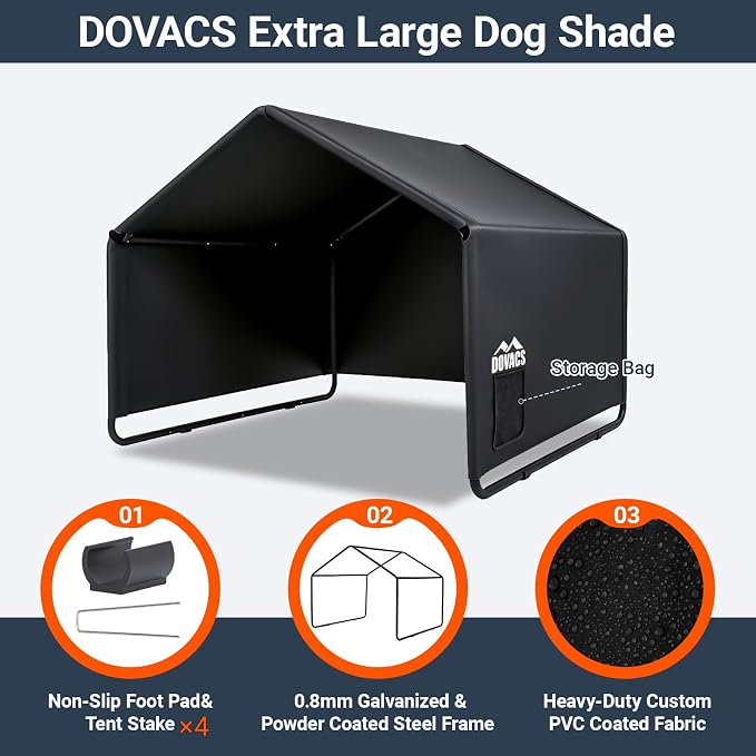 3 in 1 Extra Large Dog House Outdoor,Dog Shade with Roller Shutters and Removable Rear Door，Outside Sun Rain Canopy Pet House for Pet Cat Chicken Livestock 4'x 4'x 3.3' (Black)