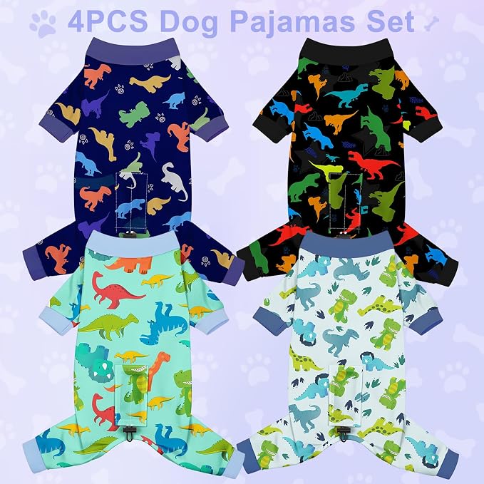 Bienbee Dog Pajamas, 4 Pack Adjustable Onesies for Small to Large Dogs M | Dog Shedding Suit with Soft Fabric, Breathable & Stretchy, and Adjustable Back Length for Sleeping Lounging and Daily Use