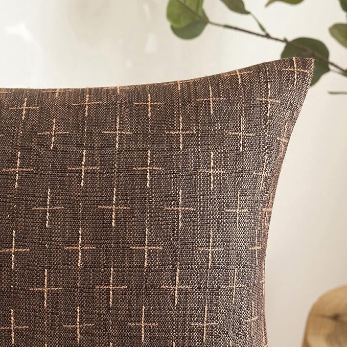 MIULEE Pack of 2 Decorative Vintage Burlap Linen Brown Throw Pillow Covers Modern Farmhouse Pillowcase Rustic Woven Textured Cushion Cover for Sofa Couch Bed 12x20 Inch Dark Coffee