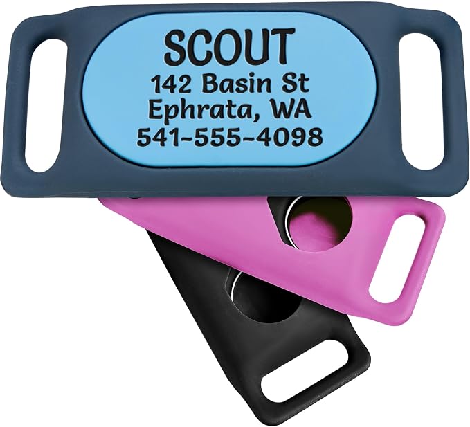GoTags Designed for Samsung SmartTag2 Personalized Dog Collar Holder, ID Case for Pet Collar, Up to 4 Lines of Custom Text, Slide On Tag for GPS Dog Tracker, Compatible with Android (SmartTag2, Large)