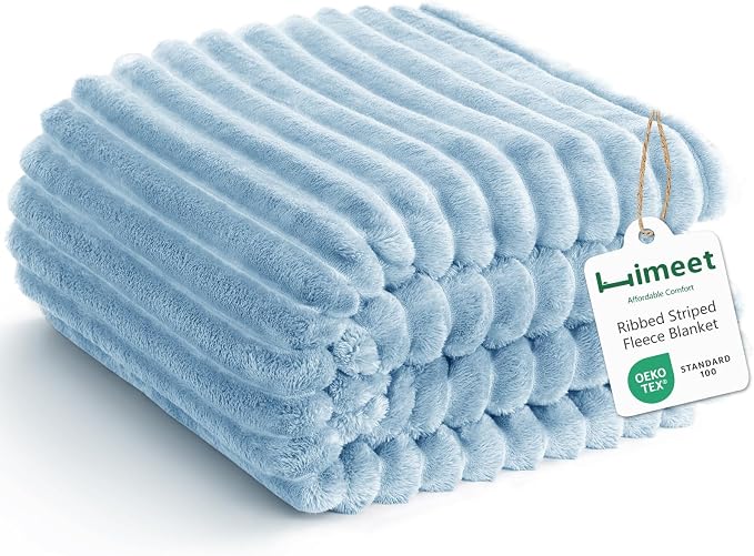 HIMEET Light Blue Throw Blanket for Couch, 300GSM Ribbed, 50 x 60 Inches | Ultra Soft Flannel, All-Season Lightweight Warmth, Home Room Decor & Dorm Essential, Gift for Men & Women, Machine Washable