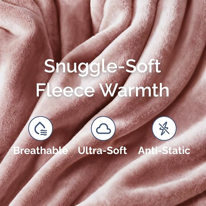 Fleece Blanket Full Size - Ultra-Soft Flannel Fleece Blanket - Rose Pink | Soft, Warm, Outdoor Picnic Blanket for Camping, Travel, Lightweight, Cozy, Anti-Static, Home Decor Gifts for Men & Women