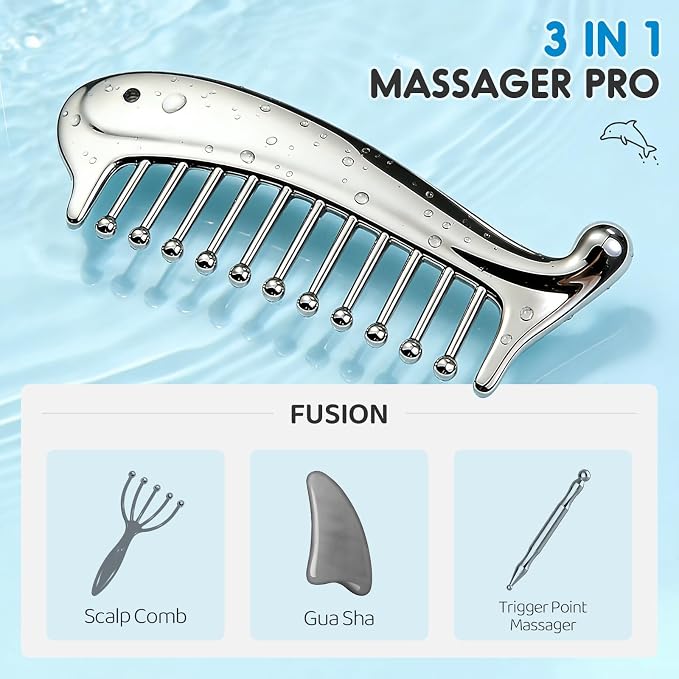 Gua Sha Tool For Face, Metal Gua Sha Comb For Scalp Massage & Scalp Gua Sha | Fixed Massage Points For Deep Scalp Massage & Head Gua Sha. Portable Massage Comb For Women, Relax Anytime At Home & Office