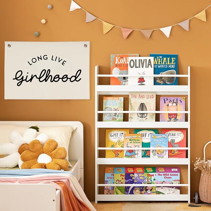 Girl Room Decor Long Live Girlhood Linen Banner Hanging Flag Retro Banner for Nursery Playroom Wall Decor for Kids Bedroom Decorations,Baby shower gifts 30x20(Black Letter)
