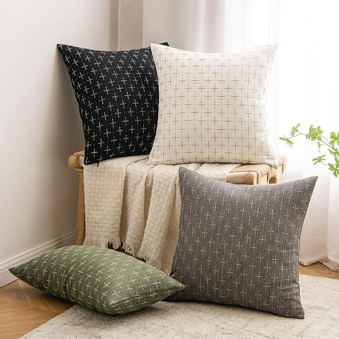 MIULEE Pack of 2 Vintage Decorative Burlap Linen Spring Throw Pillow Covers Modern Farmhouse Pillowcase Rustic Woven Textured Cushion Cover for Sofa Couch Bed 20x20 Inch Olive Green