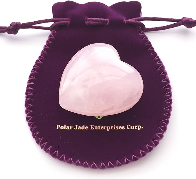 Polar Jade Rose Quartz Heart Stone 45mm(1.8") Crystal Heart Chakra Healing, Reiki & Meditation