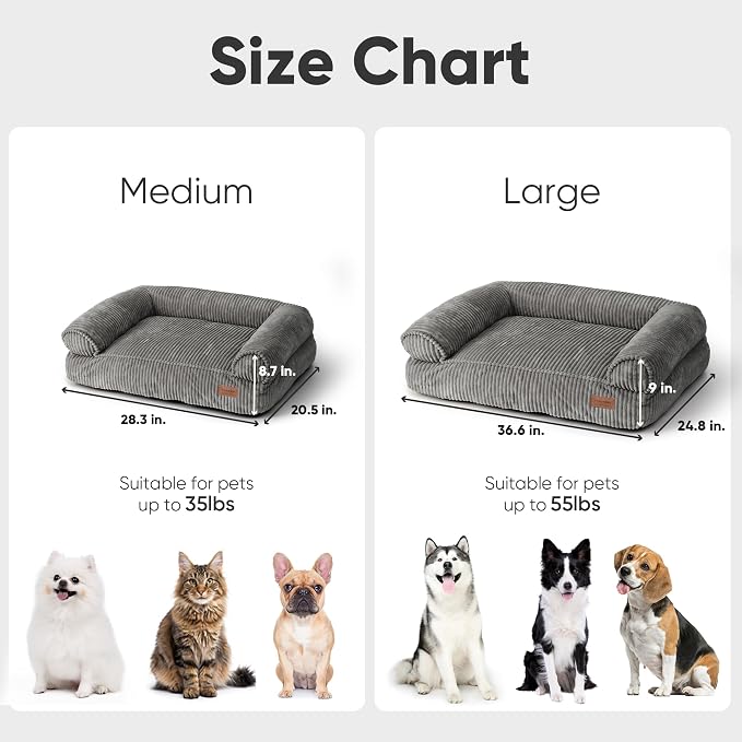FUKUMARU Dog Couch Bed, Corduroy Cozy Cat Bed, Waterproof, Washable Cover | 28in Orthopedic Dog Beds Sofa for Small Dogs and Large Cats, Cute Warm Cotton Pet Sofa