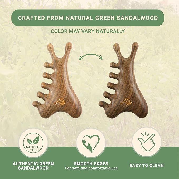 jade & timber Jade Roller & Green Sandalwood Gua Sha Set – Facial & Body Massage Tools for Lymphatic Drainage & Sculpting - Self Care Gift