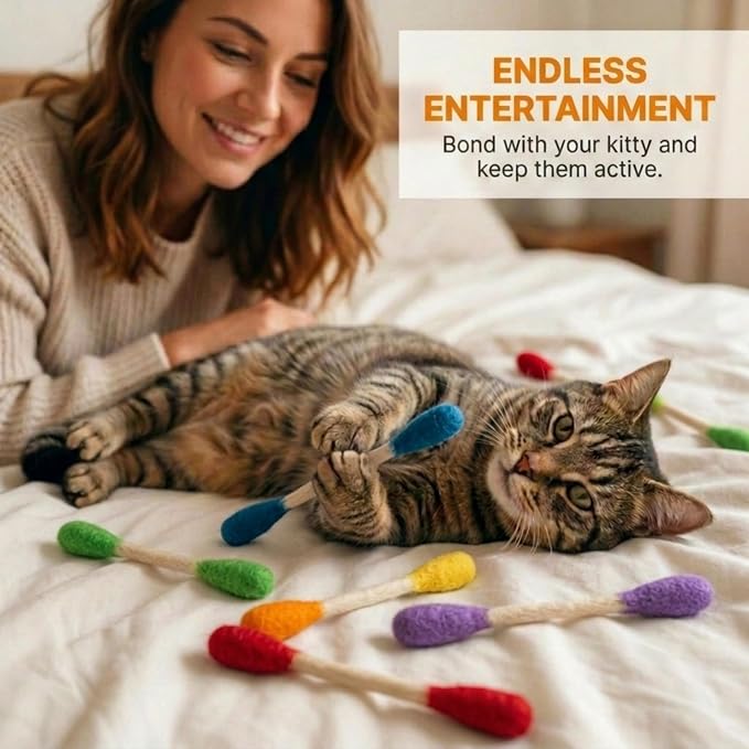 Glaciart One Swabs Cat Toys with Catnip - 6 Pk | Durable for Chew, Cute Cat Toys Interactive Kitty for Boredom, Exercise, & Play | Filled w/Organic Catnip for Anxiety & as Digestive Aid | Gift Idea