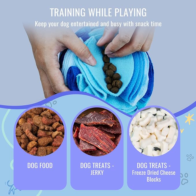 Pet Snuffle Ball, Puzzle Sniffing Interactive Dog Ball for Blind Dogs Training Stress Relief Dog Enrichment Toys Treat Machine Washable (20cm, Ocean Blue)