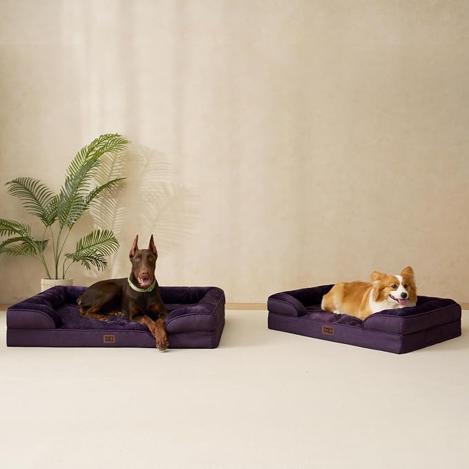 EHEYCIGA Orthopedic XXL Dog Bed, Waterproof Washable XL Big Pet Bed 52" | Non-Slip Bottom and Egg-Crate Memory Foam Extra Large Pet Couch Bed with Washable Removable Cover, Purple