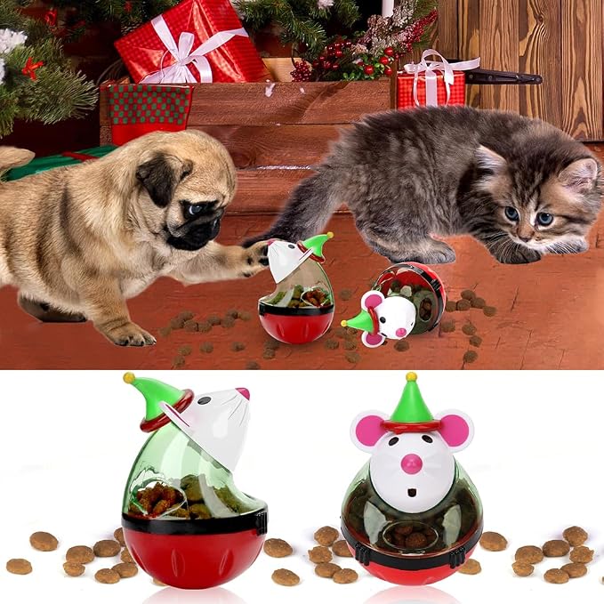 2 Pack Christmas Cat Treat Dispenser Toy, Interactive Ball for Cats