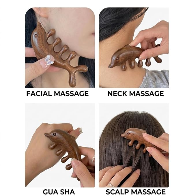 Wooden Gua Sha Scalp Massage Comb, Wide Tooth, Sandalwood | Traditional Design, Hair and Body Massager