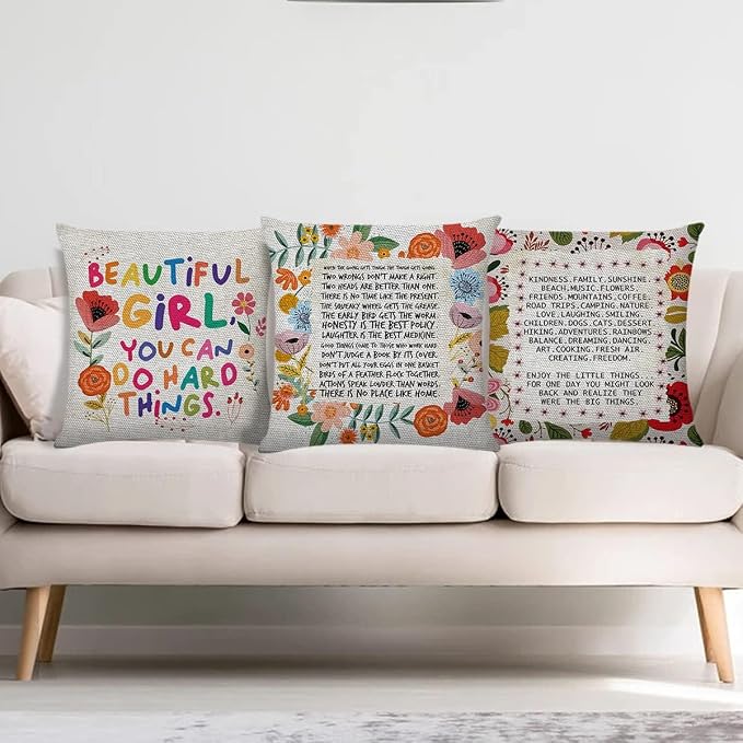 Littlefa Inspiring Gifts Cute Colour Retro Flower Throw Pillow Cover Retro Flower Cushion Cover Decorative Pillowcase Living Room Bedroom Decor for Girls Friends Daughter Niece Women -When the Going