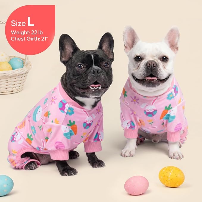 KYEESE Easter Dog Pajamas, Soft Dog Pajamas for Medium Large Dogs Girl, Stretchy Dogs Pjs Velvet Pet Jumpsuit with Eggs & Bunny Pattern, Comfy Lightweight Pet Outfit, Pink, 2XL