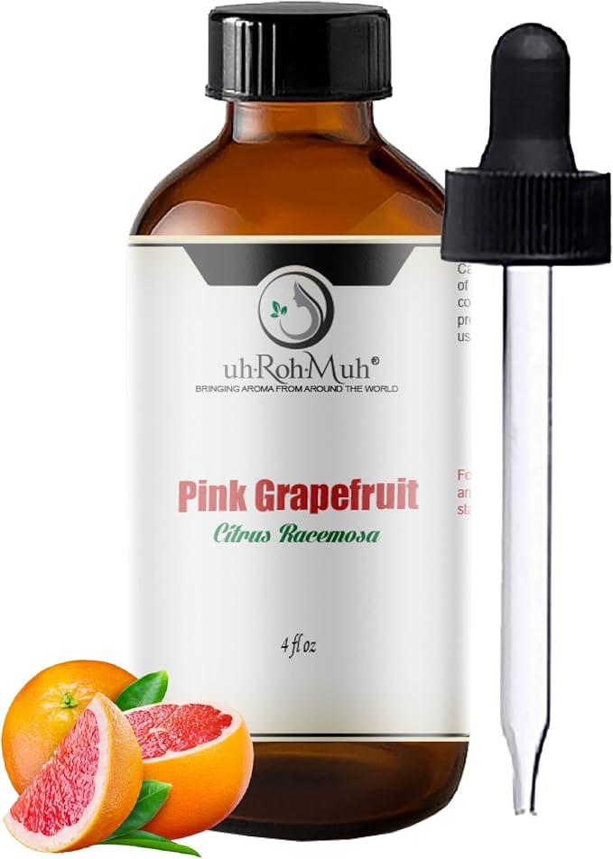 Pink Grapefruit Essential Oil Cold Pressed Citrus Paradisi Peel Oil Fresh Citrus Aroma Top Note Essential Oil for Aromatherapy Diffuser Skincare Haircare and Natural DIY Cosmetic Blends - 4 Fl oz