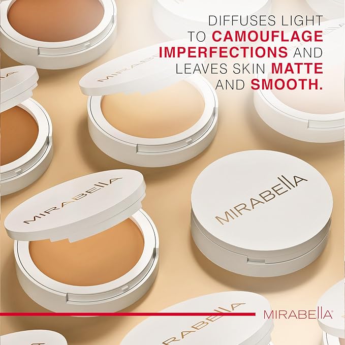 MIRABELLA - Invincible for All Pure Press Foundation, HD-Finish Pressed Powder, Buildable Mineral Pressed Powder Compact with Jojoba & Triglyceride, Age-Defying Makeup for All Skin Types, Light L8