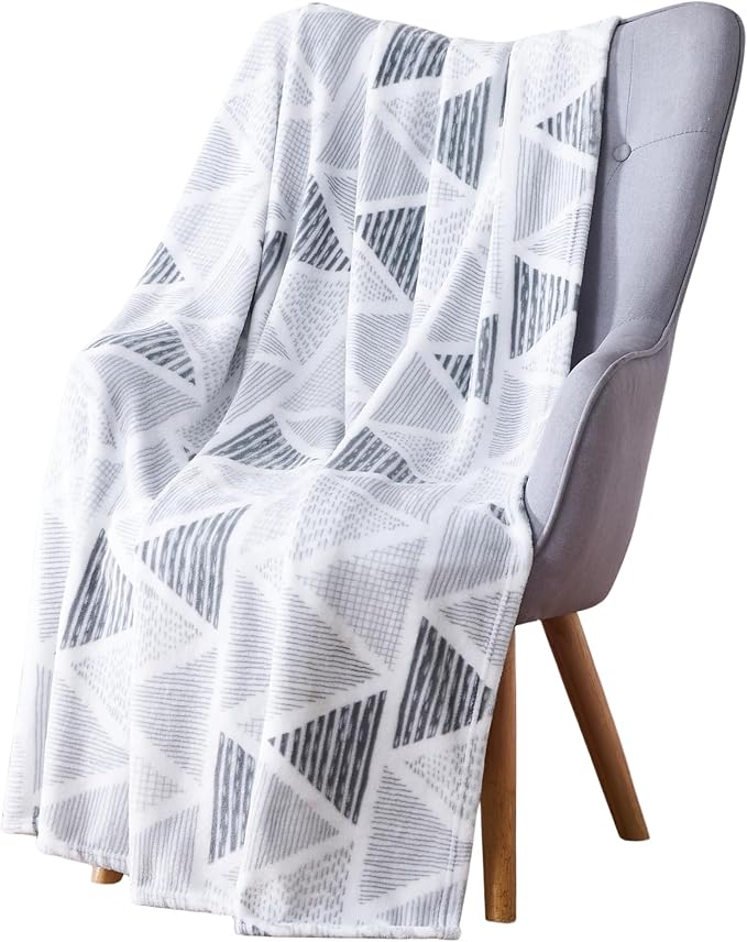 Throw Blanket: Velvety Soft, Durable Fleece Accent for Bed or Couch (Triangle Geo, 50 x 60 inches)