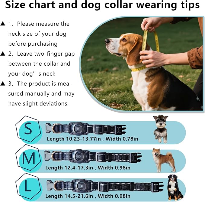 Air Tags Dog Collar, Waterproof Pet Collar with Air-Tag Chip for Apple Find My (iOS only) (Black, M)