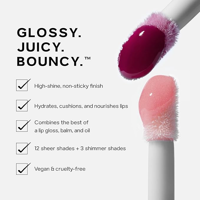 Saie Glossybounce - Hydrating Lip Gloss and Tinted Lip Oil Hybrid with Hyaluronic Acid & Jojoba Oil for Non-Sticky, Ultra-Shiny, Plump & Soft Lips - Everyday Makeup Essential - Burst (.17 oz)
