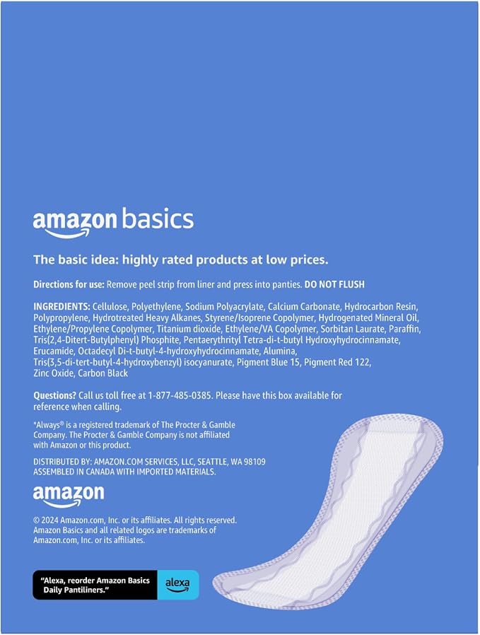 Amazon Basics Daily Pantiliner, Extra Long Length, Thin Feminine Pads for Women, Unscented, Leak Protection, Daily Use, 68 Count (Previously Solimo)