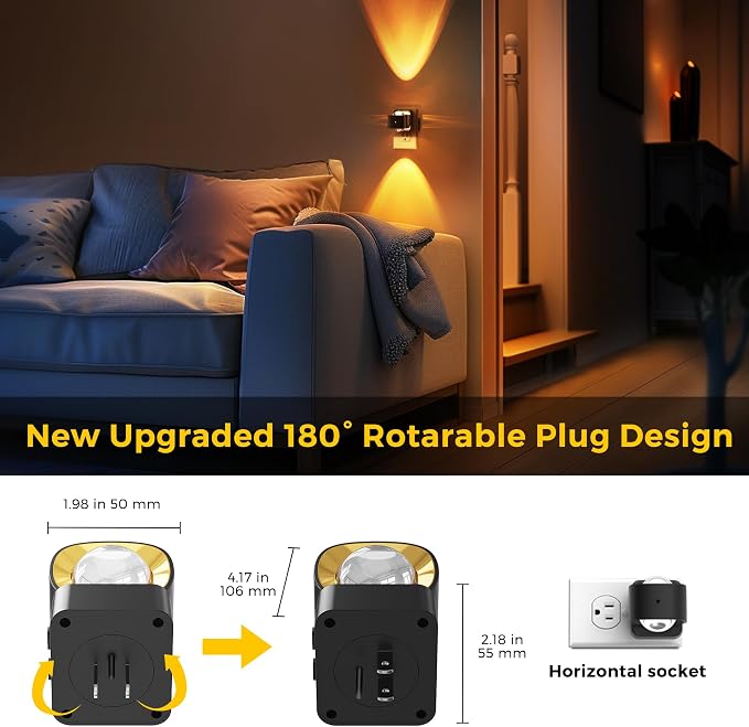 L LOHAS LED Night Light Projector, Color Changing Plug in Night Light RGB | 2 Pack Dusk to Dawn Sensor Night Lights, Rotating Nightlight, Ambient Lighting for Bathroom, Gaming Room, Decor, Gifts