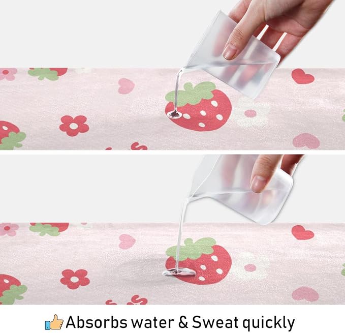 Non Slip Yoga Towel 73 x 27 in Strawberry Sweat Absorbent Yoga Mat Towel for Hot Yoga, Pilates and Workout