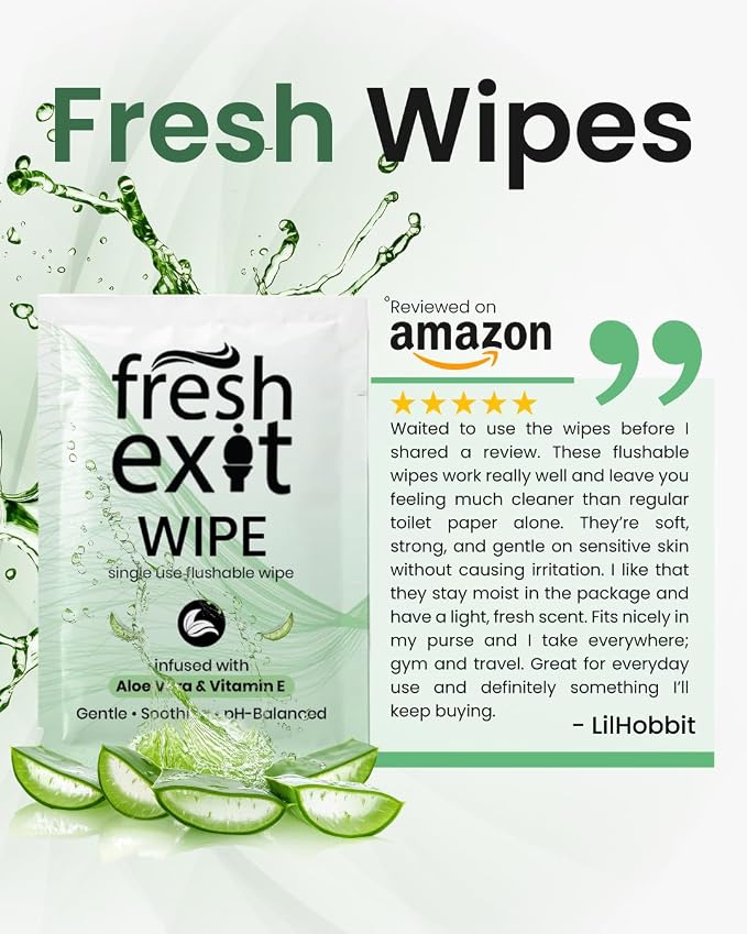 Flushable Wipes for Adults – 36 Individually Wrapped Biodegradable Wet Wipes, Travel Size, Extra-Large Unscented, hypoallergenic – Feminine Hygiene & Personal Care Wipes