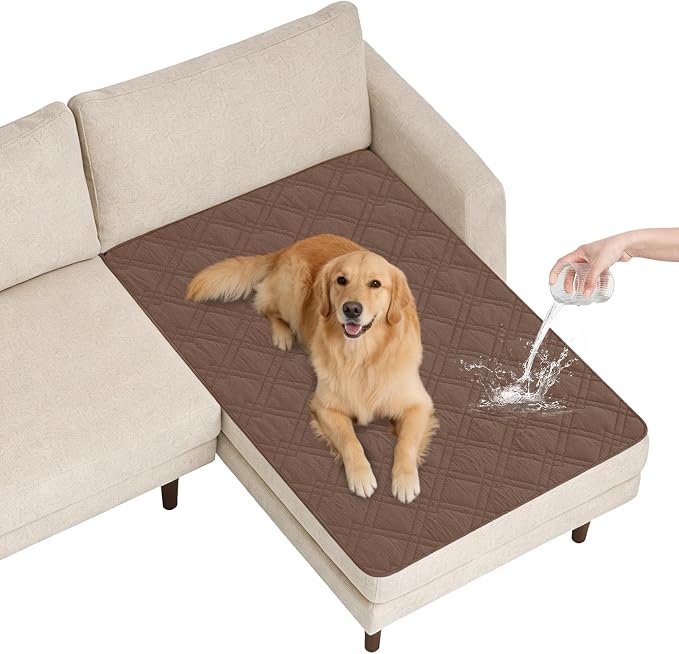 100% Waterproof Washable Dog Blanket，Dark Brown+Taupe ，42"x50" | ,7-Layer Reversible Couch Covers for Dogs Met for Sofa Furniture Car Camping