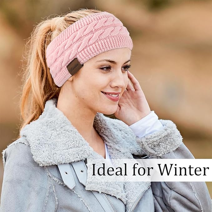 Loritta 2 Pack Headbands for Women Winter Warm Cable Knit Ear Warmer Thick Head Wrap Fuzzy Fleece Lined Gifts