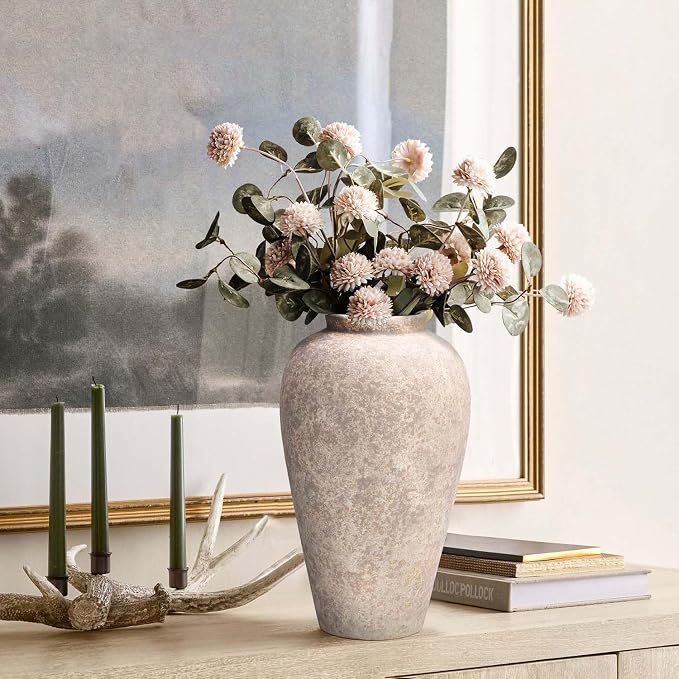 Ceramic Flower Vase Home Decor - 9.2 inch Large Farmhouse Table Vases, Rustic Decorative Vases for Kitchen Living Room Coffee Dining Shelf Mantel Decoration