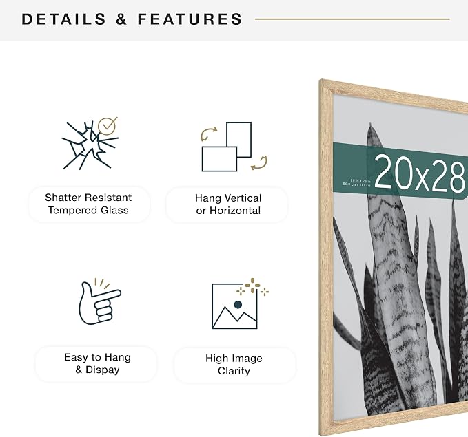 MCS Studio Gallery 20x28 Poster Frame Natural Woodgrain Engineered Wood, Vertical & Horizontal Wall Hanging Large Picture Frame for Photos, Posters & Art Prints (2-Pack)