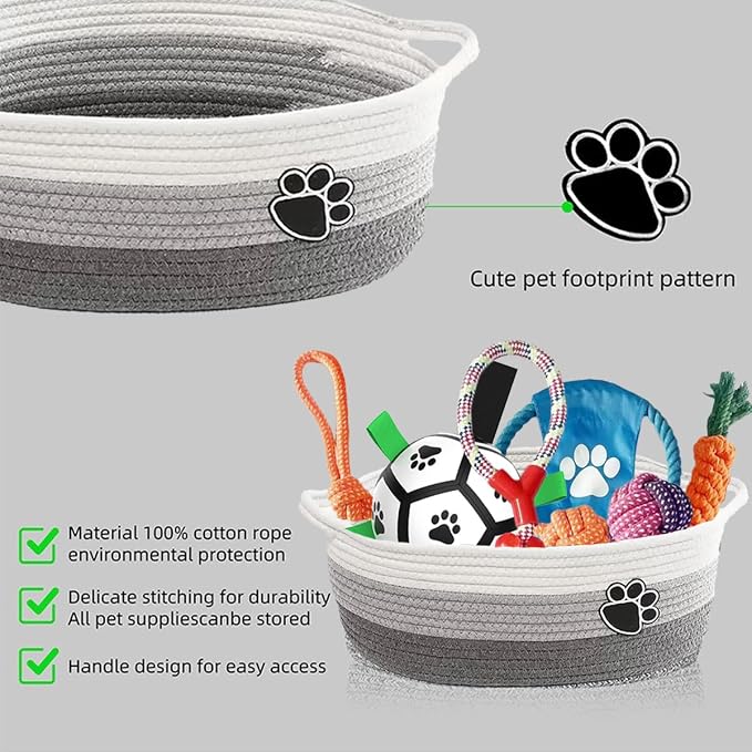 7 Pcs Puppy Dog Toys Storage Basket Set Dog Gift Chew Toys for Teething Squeaky Plush Duck Rope Woven Basket with Handles for Small Puppy