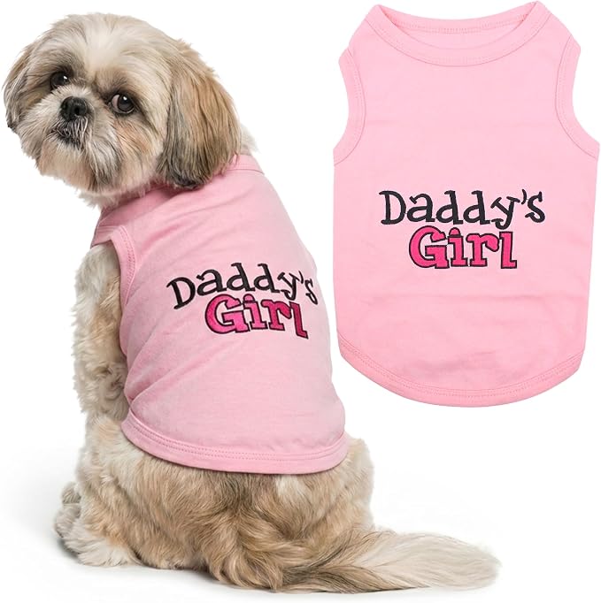 Parisian Pet Dog Shirt – 100% Cotton Shirts for Medium Dogs – Pink Sleeveless Puppy Clothes – Lightweight and Breathable Dog Apparel – Girl Dogs Clothes - Stretchy Daddy’s Girl Pet Shirt