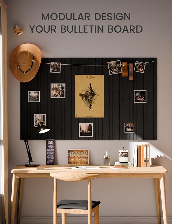 Fluxynara 36" x 24" Large Felt Bulletin Board, Black | 6 Pack Cork Board Alternative with 30 Safe Adhesive Tabs, Pin Boards for Wall Decor, Home, Office, Classroom,Dorm