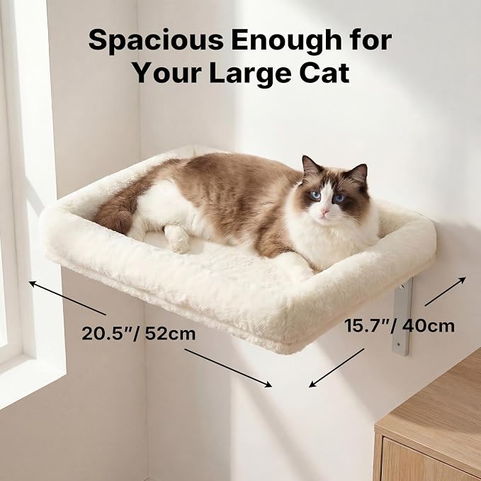 Veehoo Cat Wall Shelves for Large Cats, 2-Pack Cat Shelf for Climbing | 20.5"×15.7" Large Cat Wall Furniture with Soft Cushion Perch Bed, 40 lbs Support, Fits 16 Inch Drywall