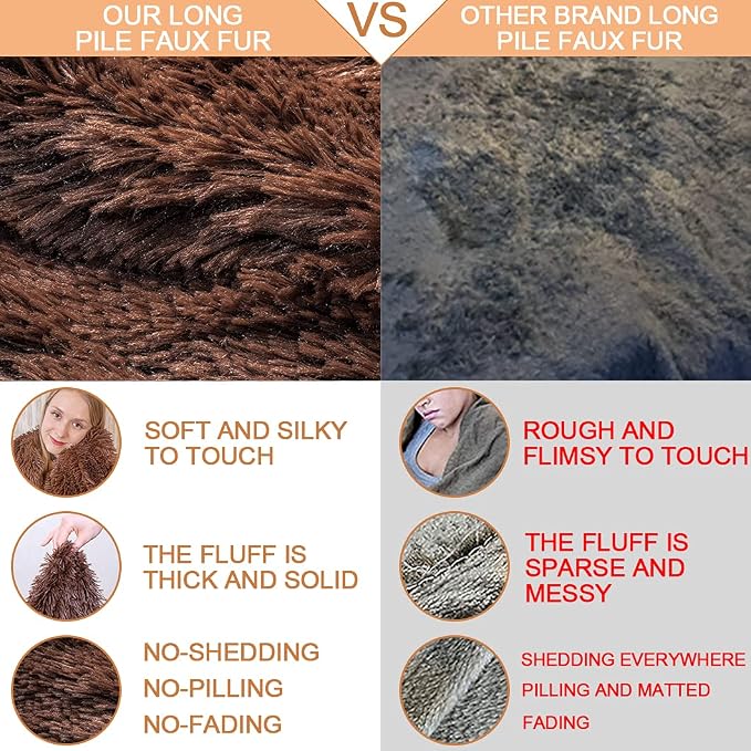 YUSOKI Long Faux Fur Twin Size Blanket, Brown, 60" x 80" | Ultra Soft, Lightweight for All Season Use, stays fluffy after repeated washes, Perfect Gifts, Machine Washable