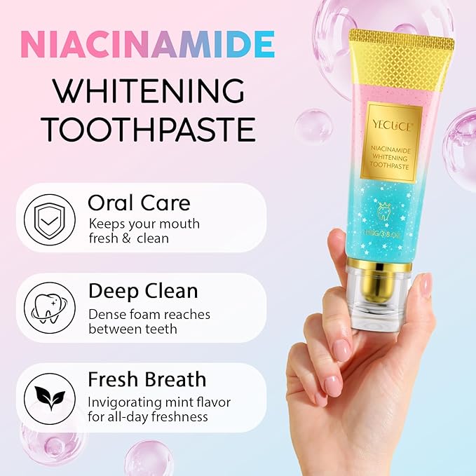 Whitening Toothpaste for Sensitive Teeth, Niacinamide Toothpaste with Xylitol, Fluoride Free Deep Clean & Stain Removal, Enamel Care, Fresh Mint & Peach Flavor, 2 Pack 7.6 oz