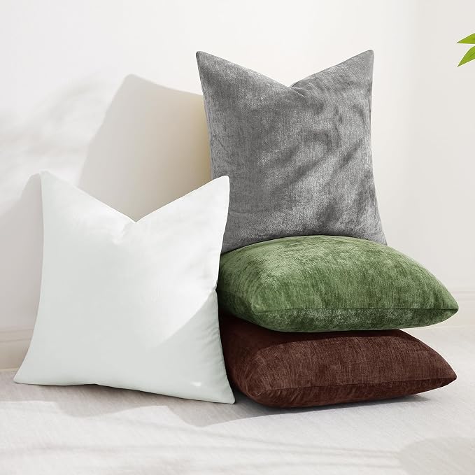 decorUhome Soft Chenille Dark Grey Throw Pillow Covers 12X20 Set of 2 | Decorative Fall Couch Pillow Covers Solid Dyed Accent Modern Farmhouse Neutral Rectangle Pillow Cases for Sofa
