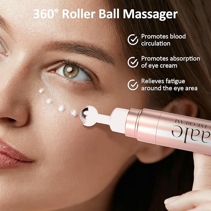 Eye Cream Anti Aging Under Eyes Cream Dark Circles with Super Vitamin A, Peptides & Hyaluronic Acid, Eye Serum With 360° Roller Massage Ball for Puffiness and Bags 0.5 oz