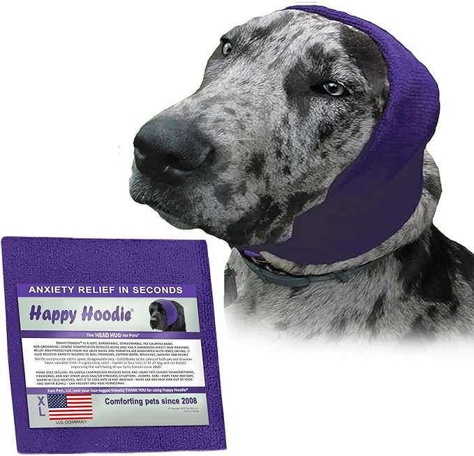 Happy Hoodie The Original Dog & Cat Calming Band - American Brand - Anxiety Relief/Noise Protection-Grooming-Thunder-Fireworks (X-Large, Purple) - Since 2008