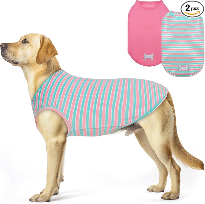 KYEESE 2Pack Cotton Dog Shirt for Large Dogs Soft Striped Tank Top | Reflective for Safety, Lightweight & Breathable, Gentle on Sensitive Skin, Stretchy & Free to Move, Comfortable Daily Wear